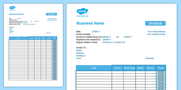 Hourly Invoice Template from images.twinkl.co.uk