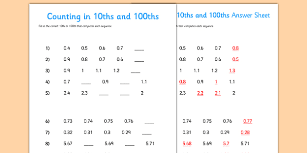 continue a sequence using whole numbers decimals and fractions differentiated