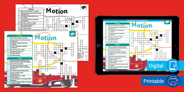Motion Crossword for 6th 8th Grade Twinkl
