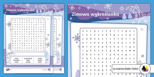 Zimowa wykreślanka | Zimowe słownictwo (teacher made)