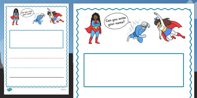 EYFS Superhero Name tracing card Write your name pre school teaching resource 