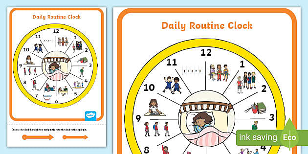 Daily Routine Clock A4 Display Poster Time Primary