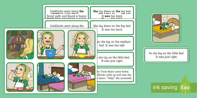 Goldilocks and the Three Bears Simple Sentence Matching Activity