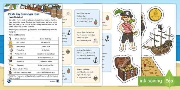 Pirate treasure hunt clues. Scavenger hunt clues. Personalise -   Portugal