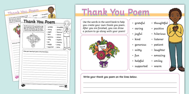 Thank You Poem Writing Template (teacher made) - Twinkl