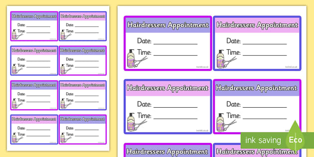 Hairdressers Appointment Cards (teacher made)