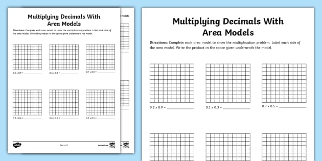 Sixth Grade Multiplying Decimals With Area Models Activity