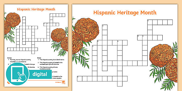 Hispanic Heritage Month Crossword Digital or Printable