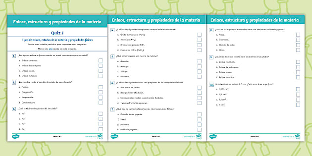 Quiz Enlace Iónico y Covalente - Twinkl Colombia