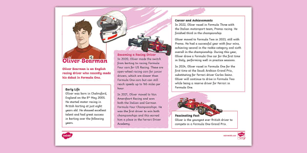 KS2 Oliver Bearman Fact File - KS2 (teacher made) - Twinkl