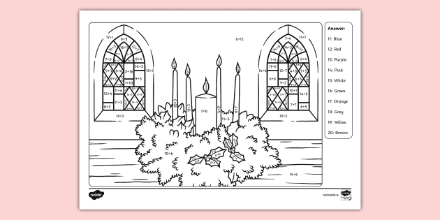 Advent Addition to 20 Colouring Page (teacher made) - Twinkl