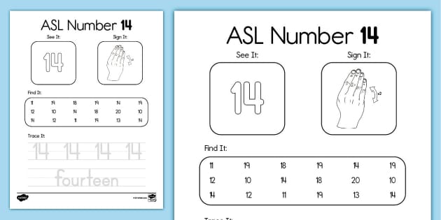 ASL Number 14 Activity (teacher made) - Twinkl