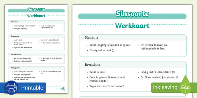 Sinsoorte in Afrikaans/Types of Sentences in Afrikaans