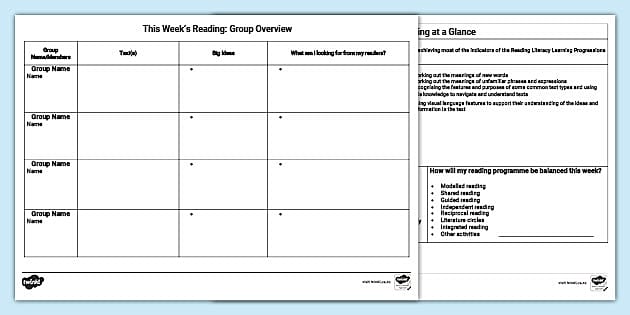Reading Weekly Overview and Group Template - Level 2
