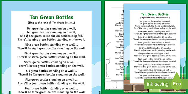 Ten Green Bottles Nursery Rhyme Poster - Twinkl