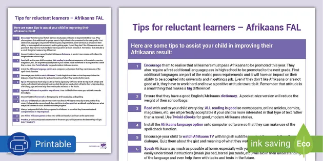 afrikaans fal guidance tips for reluctant learners