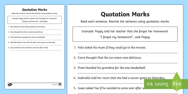 quotation marks worksheet english grammar resource