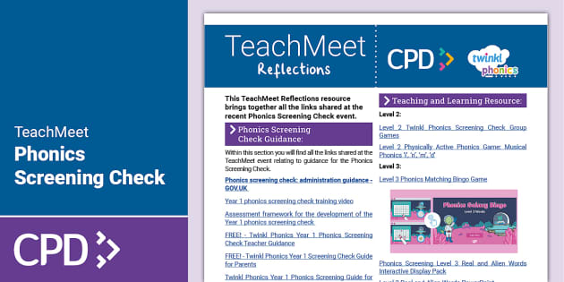 FREE! - TeachMeet Reflections - Phonics Screening Check