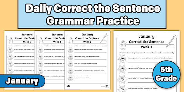 * NEW * Fifth Grade January Daily Correct the Sentence Grammar Practice