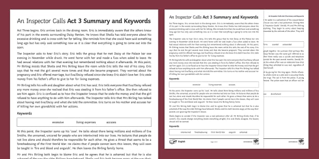 LA An Inspector Calls: Act 3 Summary and Keywords Guide
