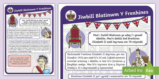 Poster Y Jiwbilî Blatinwm Elizabeth II (teacher made)