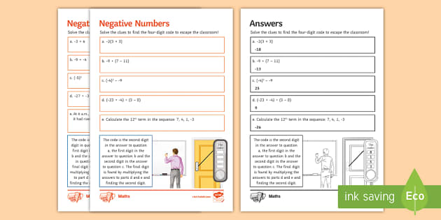 Escape the Room: Negative Numbers Activity