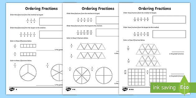 Comparing and Ordering Fractions Differentiated Activity