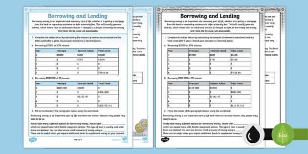 Borrowing And Lending Activity (Teacher-Made) - Twinkl