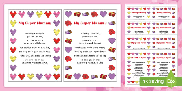Printable Card Verse Inserts - Valentine's Day - Twinkl