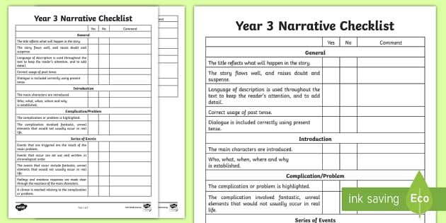 writing checklist year 3