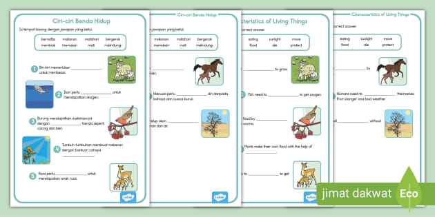 Lembaran Kerja Ciri-ciri Benda Hidup (Dwibahasa)