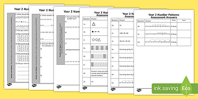 Year 2 Number Patterns Assessment Sheets 