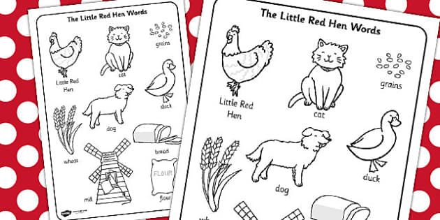 The Little Red Hen Words Colouring Sheet teacher Made 