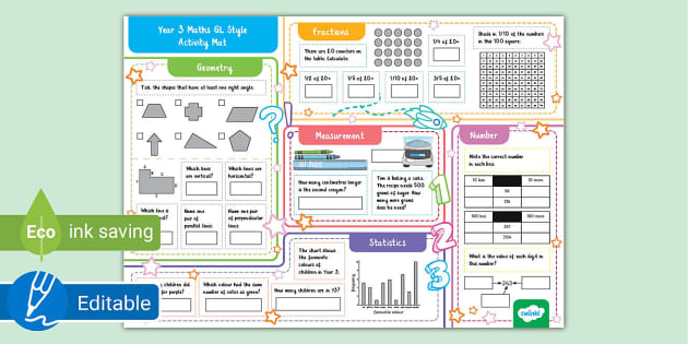 Year 3 Maths GL Style Activity Mat - Twinkl