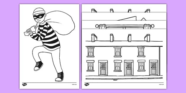 Burglar Colouring Sheets (teacher made) - Twinkl