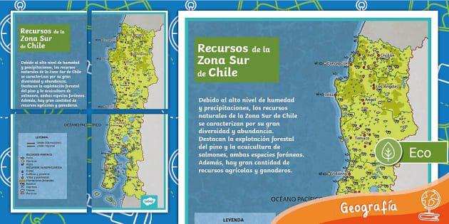 Póster XL | Mapa Recursos Zona Sur | Geografía Chile