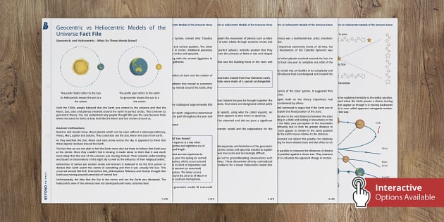 Geocentric Vs Heliocentric Models Of The Universe Worksheet