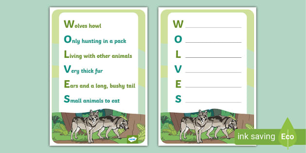 Wolves Acrostic Poem Example (teacher made) - Twinkl