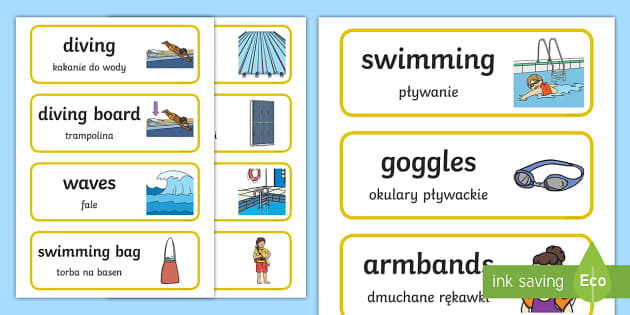 Swimming Pool Word Cards Polish Translation Twinkl