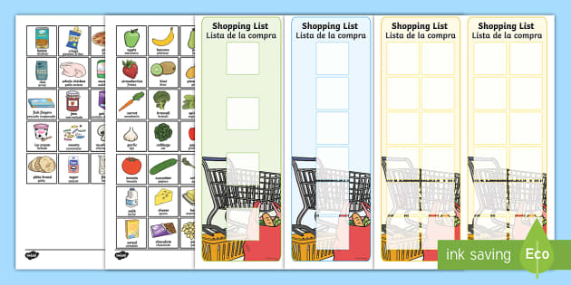 Shopping List And Food Activity English Spanish Shopping Lists And Food