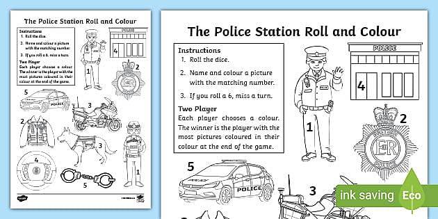 The Police Station Roll and Colour Activity (teacher made)