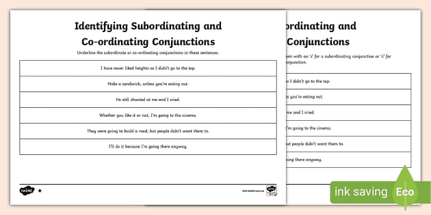 subordinating conjunctions worksheet