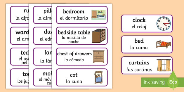 Bedroom Word Cards English Spanish Teacher Made