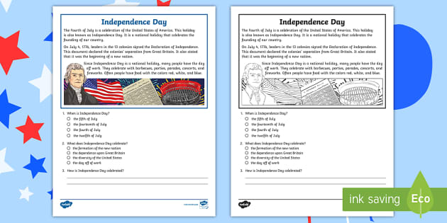 3rd grade reading comprehension independence day twinkl usa