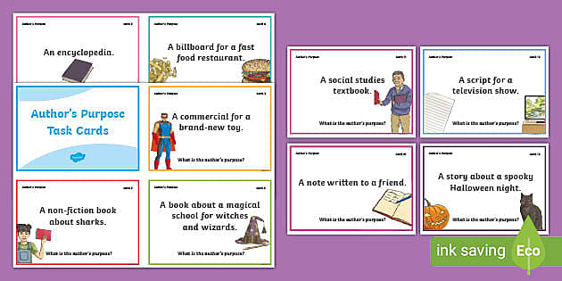 Author's Purpose Task Cards 28 Task Cards Game Board 