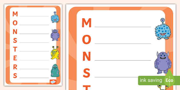 Monsters Acrostic Poem Template (teacher made) - Twinkl