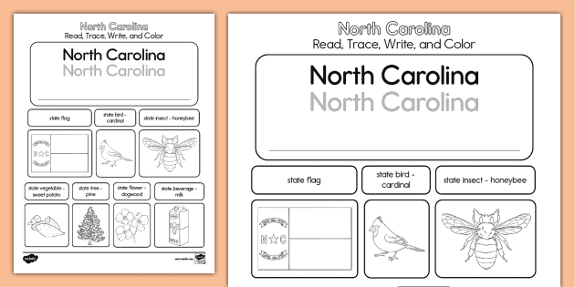North Carolina Read, Trace, Write, and Color Activity