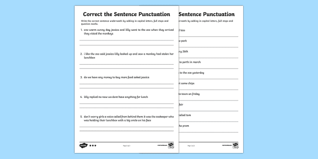 Correct the Sentence Punctuation Worksheet / Worksheets