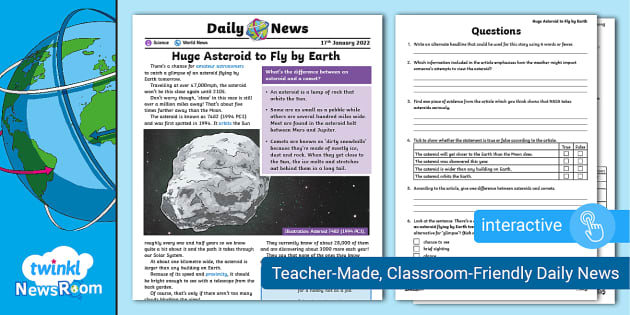 Interactive PDF: Daily NewsRoom Story - Huge Asteroid to Fly by Earth(ages