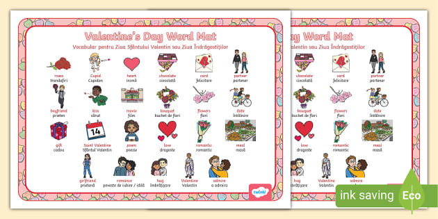 Valentines Day Word Mat EAL Romanian Translation - romanian